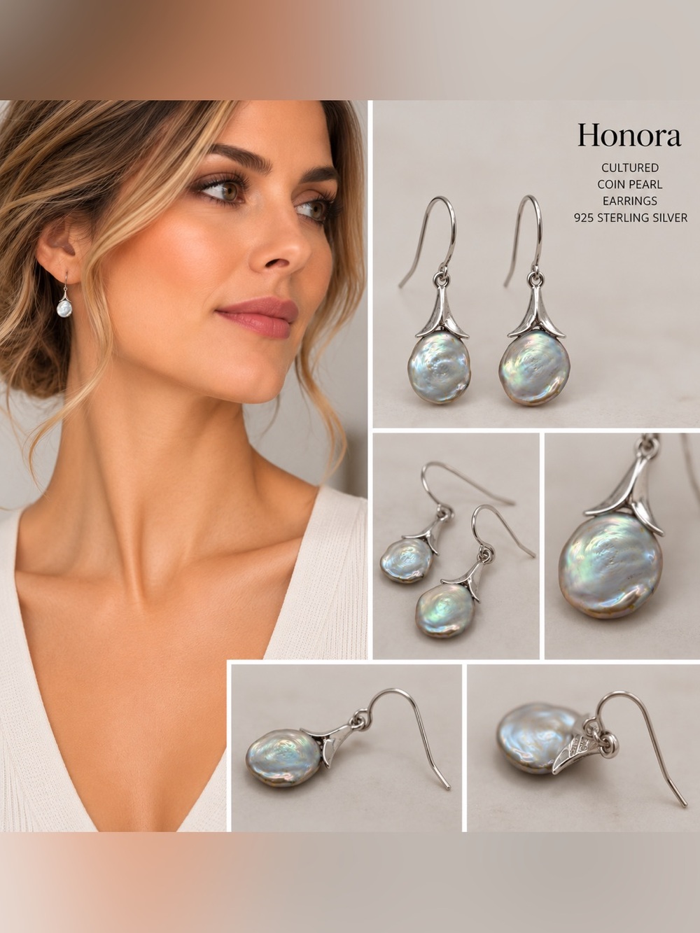 Honora Cultured Coin Pearl 925 Sterling Silver Dangle Drop Earrings